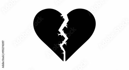 Symbol of a broken heart with jagged edges, representing heartbreak and emotional pain.