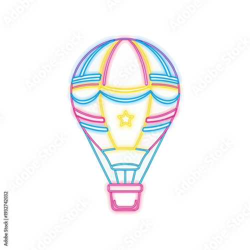 Neon hot air balloon illustration on a white background.