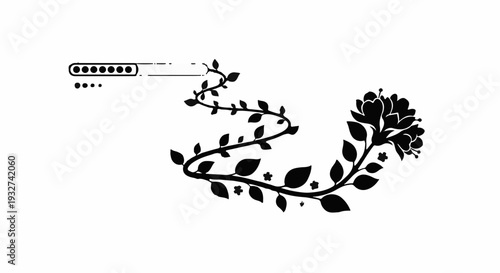 Elegant floral vine with blossoming flowers and abstract elements on white background