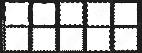 Organic frame  square wavy text box and irregular shapes doodle. Abstract geometric doodle border. Empty fluid form. Hand drawn vector illustration isolated on white background