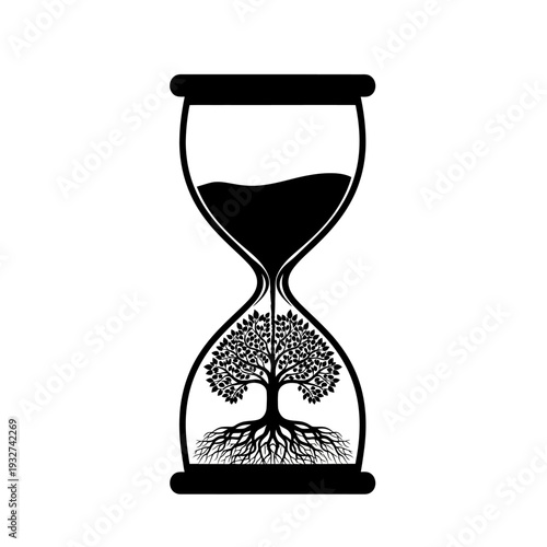 Hourglass with Tree Inside - Symbol of Time and Growth.