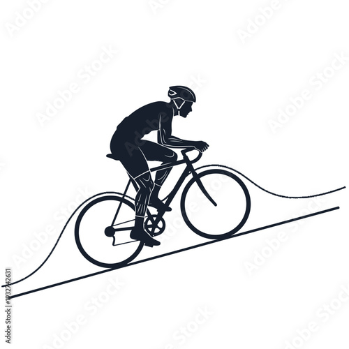 Silhouette of a cyclist riding uphill on a road.