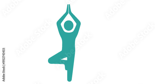 Simple teal silhouette of a person performing the tree pose in yoga