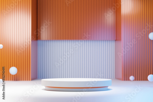 Minimal 3D Podium Stage Orange and white Background for Product Display