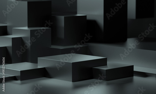Minimal Dark Product Display Podium Stage Empty Space Luxury Technology Background 3D Render