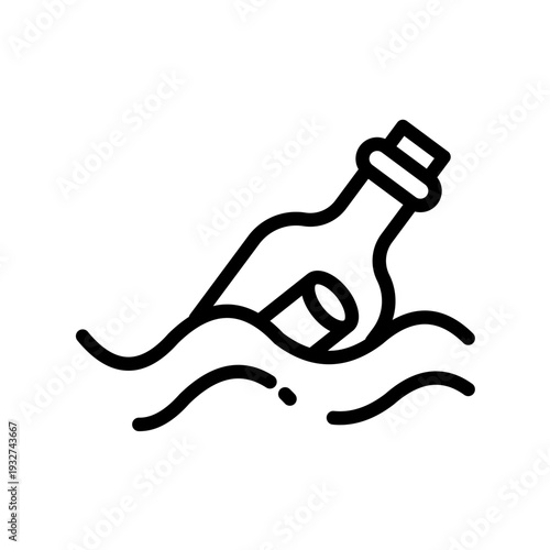 Message in a bottle floating on sea waves. Vector icon