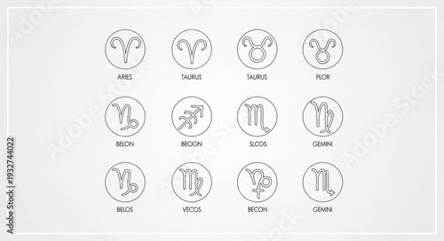 Zodiac signs arranged in a circular pattern, representing astrological concepts.
