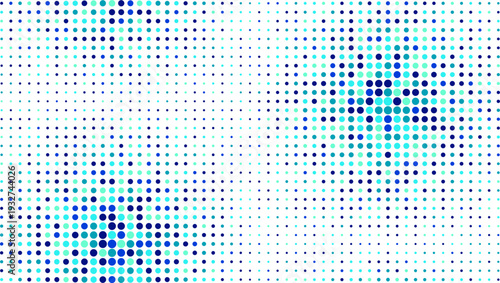 Vibrant digital pattern featuring blue and green dots on transparency background, creating dynamic abstract design