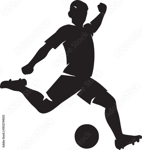 Soccer Player Silhouette Icon of Athlete Kicking Ball in Dynamic Action Pose for Sports Football