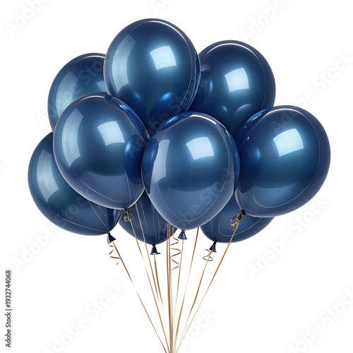 Navy Blue Metallic Balloon Cluster Isolated On Transparent Background