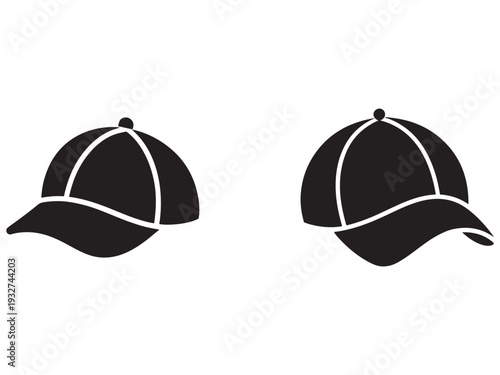 Two black baseball caps with white lines  simple iconic design elements for logos or avatars