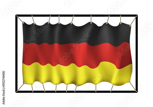 Flag of Germany. Realistig banner on ropes isolated on white background. Vector illustration