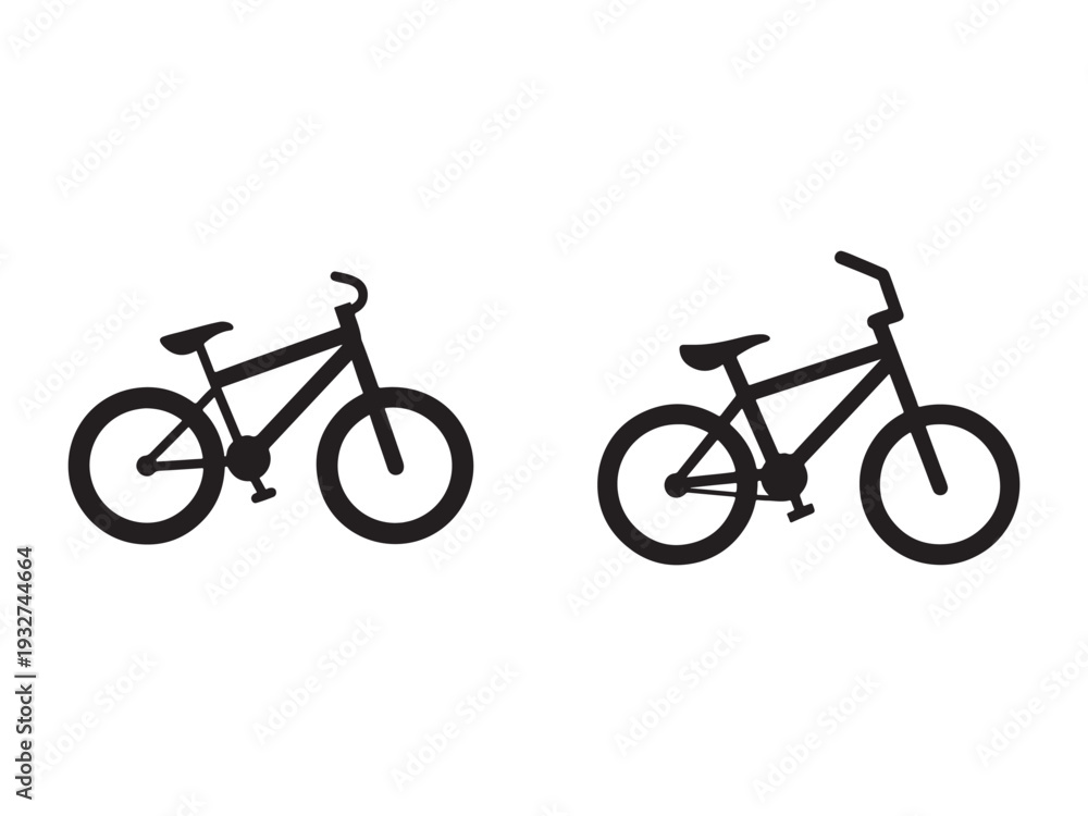 Fototapeta premium Two black bicycle silhouettes on white background side view bike icons