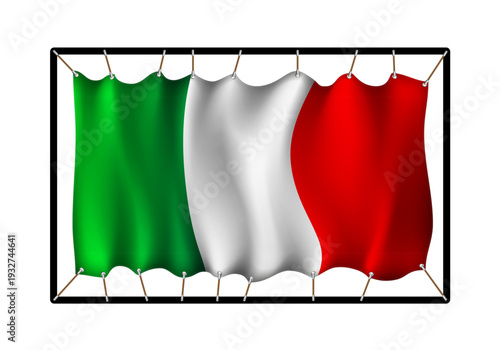 Flag of Italy. Realistig banner on ropes isolated on white background. Vector illustration