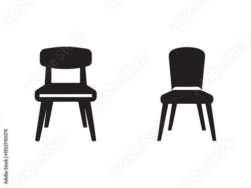 Two black chairs on white background one facing forward and one facing backward furniture design elements
