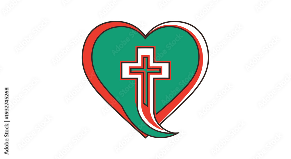 Fototapeta premium Cross Heart Symbol Flat Vector Illustration