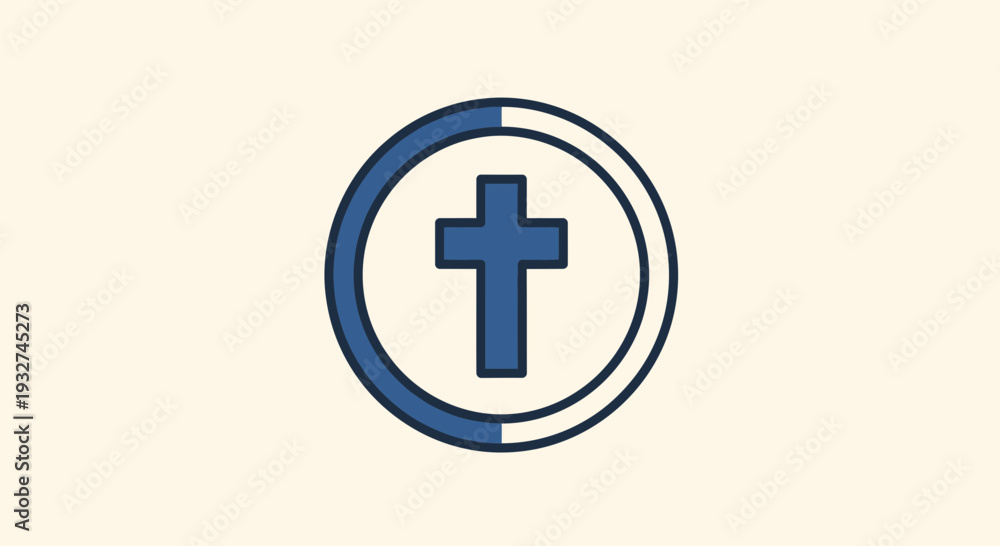 Obraz premium Cross in Circular Stamp Flat Vector Illustration Design