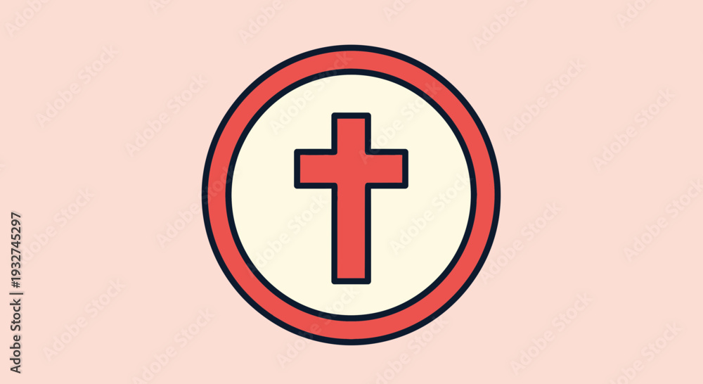 Obraz premium Cross in Round Emblem Flat Vector Illustration Design