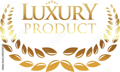 Luxury product logo with gold laurel wreath and elegant font