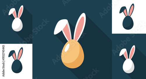 Flat Illustration of Bunny Ears Above Easter Egg
