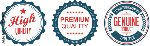 Three quality seals with high, premium, and genuine labels