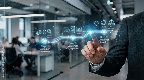 Businessman interacting with customer journey map in modern office