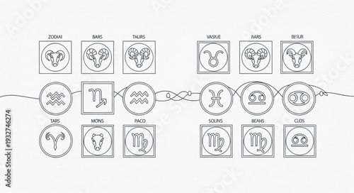 Astrological Zodiac Signs Depicted in a Circular Arrangement with Symbols.