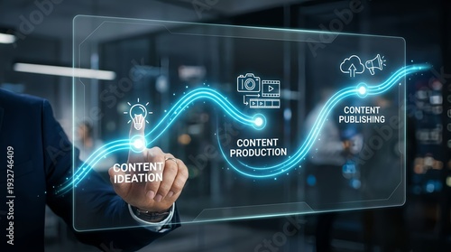 Businessman creating content strategy with digital workflow