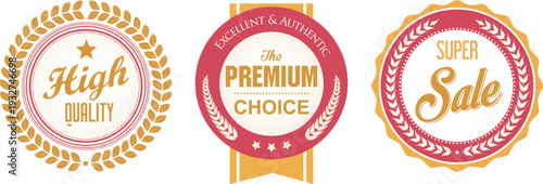 Three gold and red quality guarantee badges on a white background