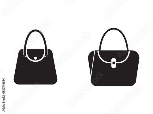 Two black handbags with white trim  isolated on white background  simple design