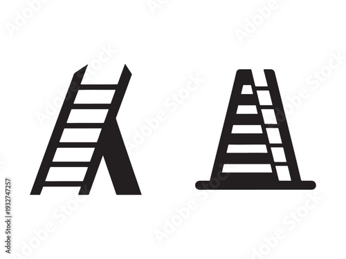 Two black icons of ladders and a step ladder on a white background for construction and DIY concepts