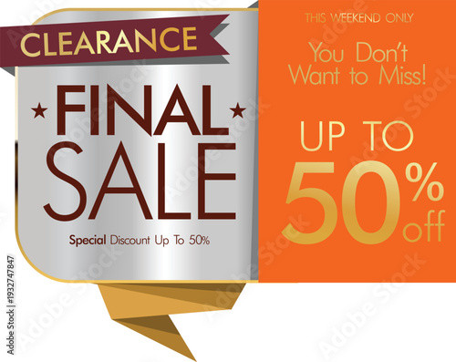 A clearance sale sign with up to 50 percent off