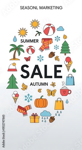 Seasonal marketing sale icons collage graphic.