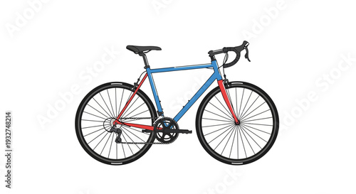Blue and red racing bicycle isolated on white background