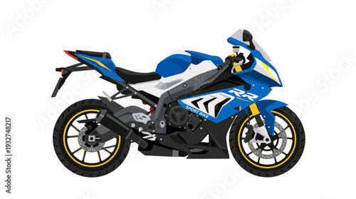 Blue and white sport motorcycle on white background