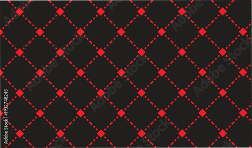 Bold geometric pattern with red diamonds and dashed lines on black background vector graphic design element creative decorative backdrop