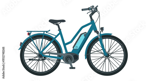 Blue electric bicycle, e-bike, modern transportation, white background