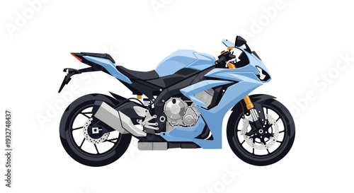 Light Blue Sport Motorcycle Isolated on White Background