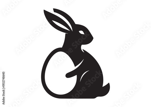 easter bunny egg logo silhouette vector, easter eggs silhouette vector illustration, easter bunny silhouette  egg logo, animals easter bunny with egg logo silhouette design on white background