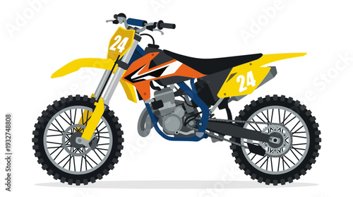 Yellow motocross bike with number 24, isolated on white background