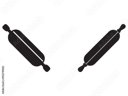Two black rolling pins side by side on white background for baking and cooking illustrations  kitchen utensils