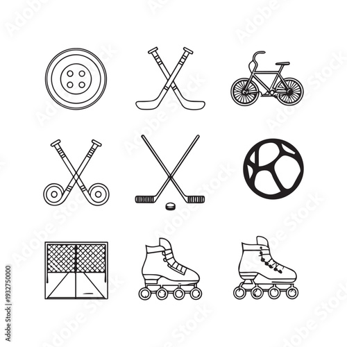 Comprehensive Sports and Outdoor Recreation Line Icon Set Featuring Hockey Cycling and Skating. 
