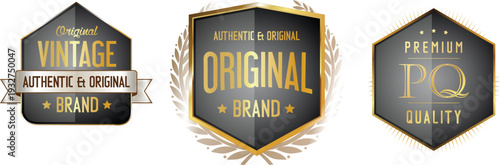 Three hexagonal badges for premium and vintage brand labels