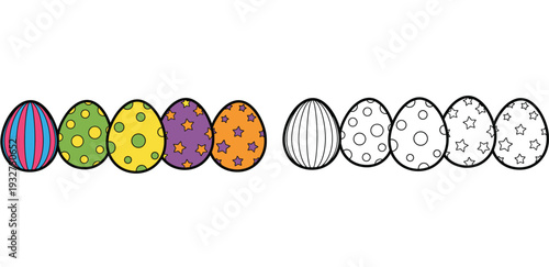 Set of Decorated Easter Eggs for Coloring Book