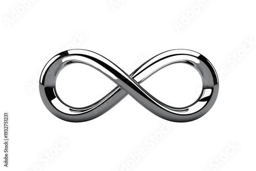 Infinity symbol forming a polished chrome metallic loop representing endless possibilities and eternal connection