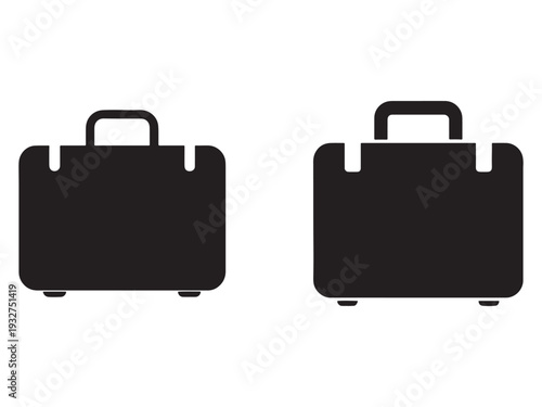 Two black suitcases with handles and wheels on white background for travel or luggage concept