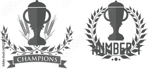 Championship trophy icons with laurel wreaths and banners