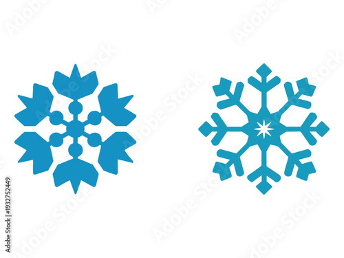 Two blue snowflakes on white background  winter weather icons  frosty crystal designs
