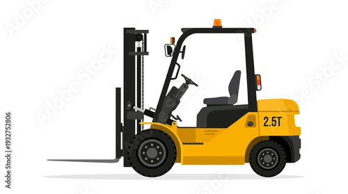 Yellow forklift truck isolated on white background