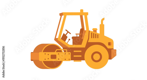 Yellow steamroller on white background
